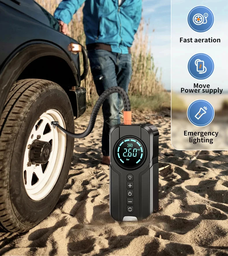 Car Jump SPortable Car Jump Starter Air Pump 4 In 1 Power Bank Lighting Air Compressor Cars Battery Starters Starting Auto Tyre