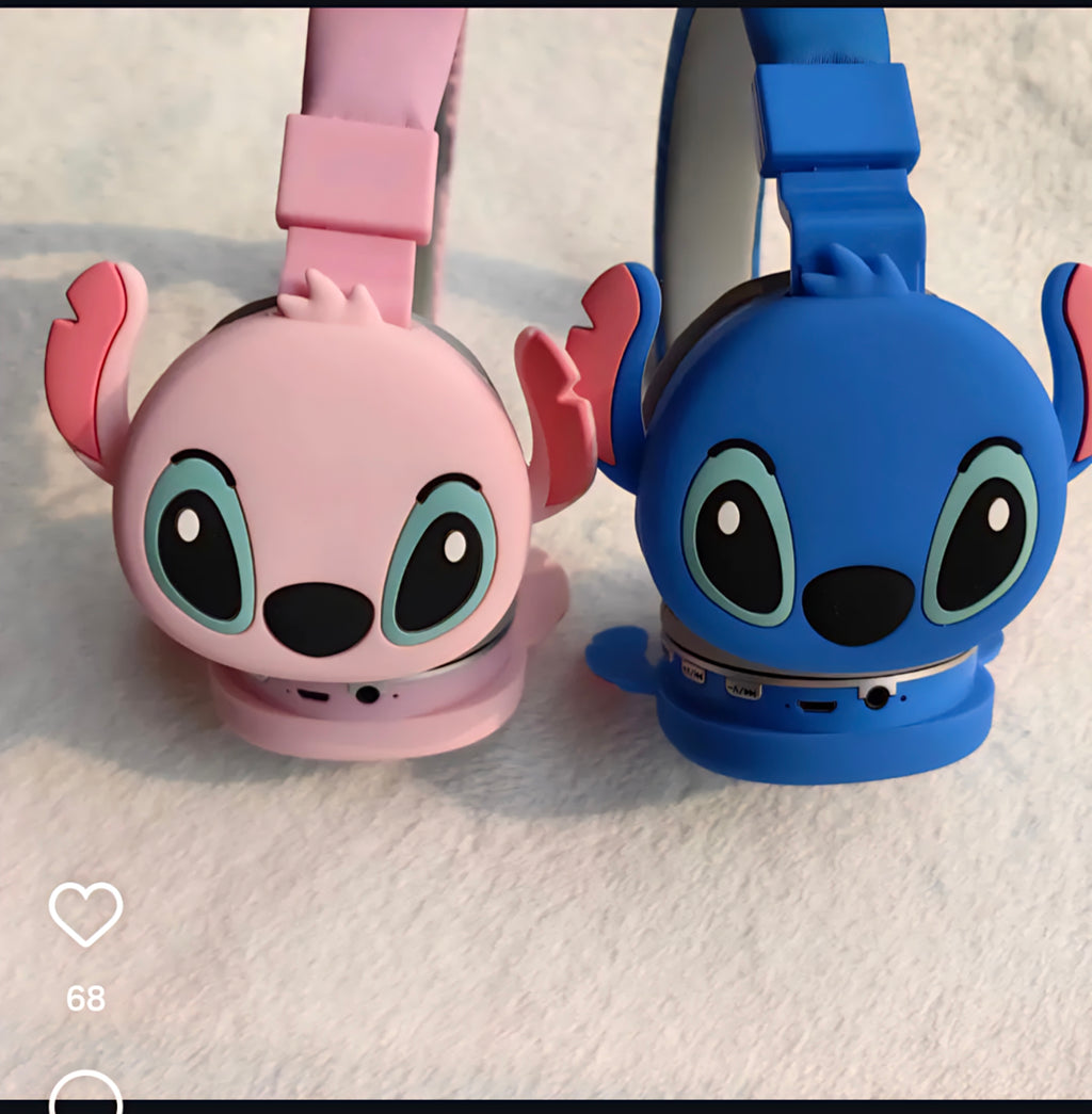 سماعة Stitch لاسلكية للأطفال – لونين (أزرق / وردي) 🎧💙💗