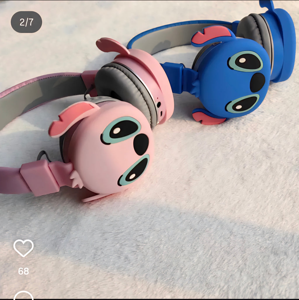 سماعة Stitch لاسلكية للأطفال – لونين (أزرق / وردي) 🎧💙💗