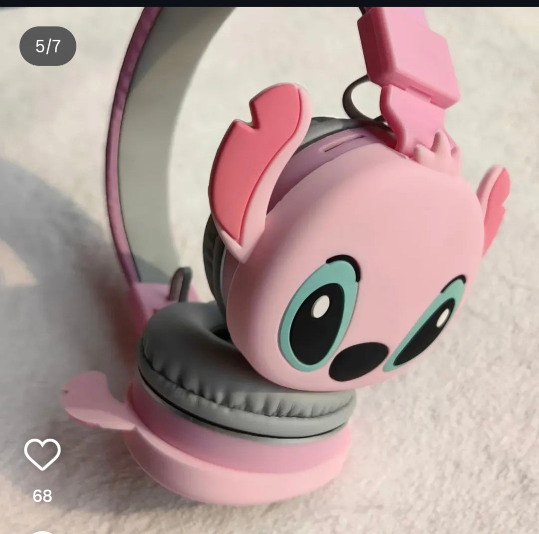 سماعة Stitch لاسلكية للأطفال – لونين (أزرق / وردي) 🎧💙💗